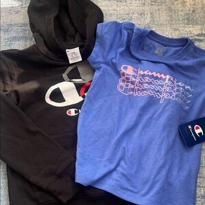 Champion Youth Blue Graphic Tee with Black Logo Hoodie (2-Pack)